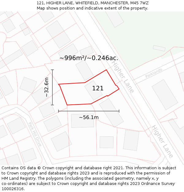 121, HIGHER LANE, WHITEFIELD, MANCHESTER, M45 7WZ: Plot and title map