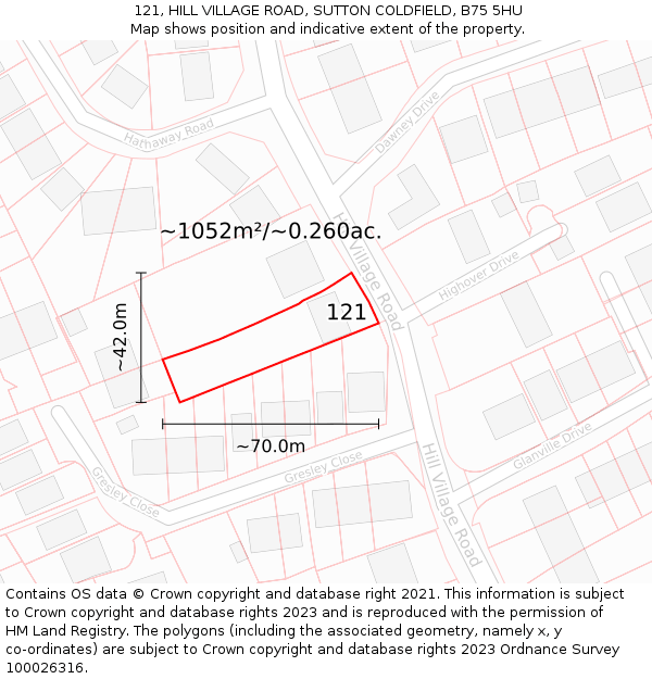 121, HILL VILLAGE ROAD, SUTTON COLDFIELD, B75 5HU: Plot and title map