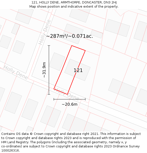 121, HOLLY DENE, ARMTHORPE, DONCASTER, DN3 2HJ: Plot and title map