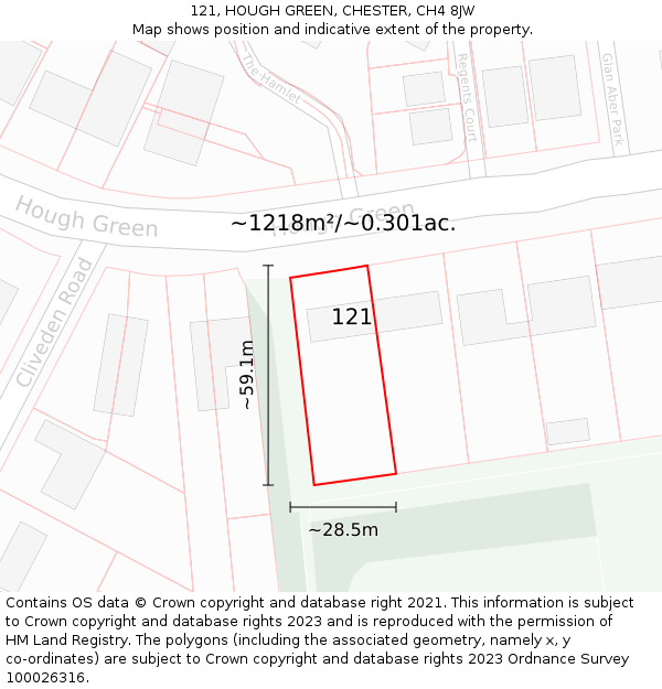 121, HOUGH GREEN, CHESTER, CH4 8JW: Plot and title map