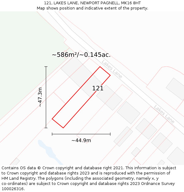 121, LAKES LANE, NEWPORT PAGNELL, MK16 8HT: Plot and title map