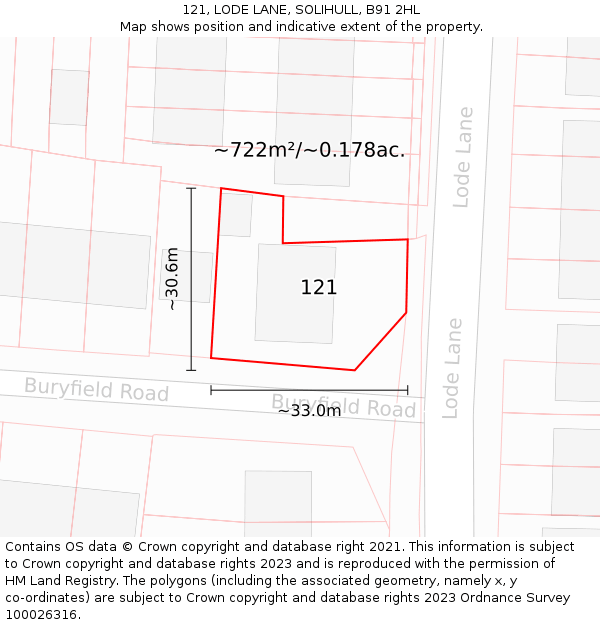121, LODE LANE, SOLIHULL, B91 2HL: Plot and title map