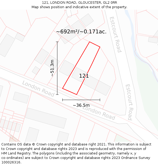 121, LONDON ROAD, GLOUCESTER, GL2 0RR: Plot and title map