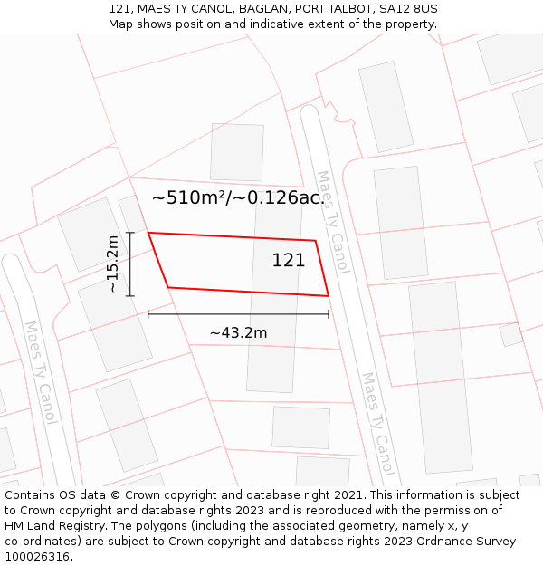 121, MAES TY CANOL, BAGLAN, PORT TALBOT, SA12 8US: Plot and title map