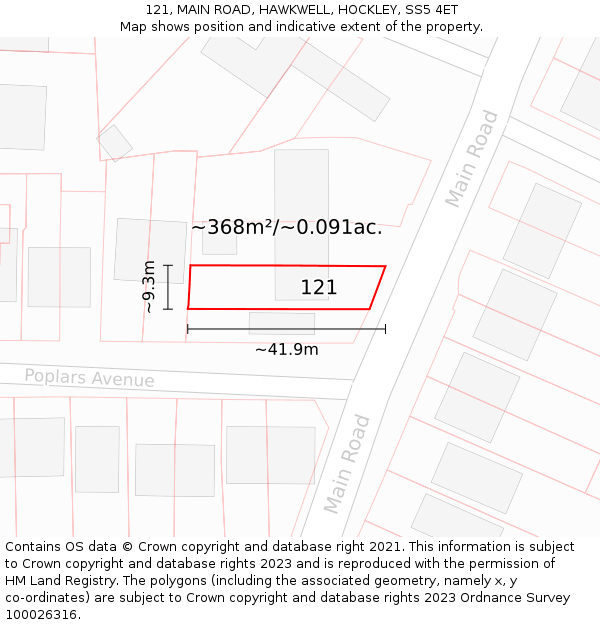 121, MAIN ROAD, HAWKWELL, HOCKLEY, SS5 4ET: Plot and title map