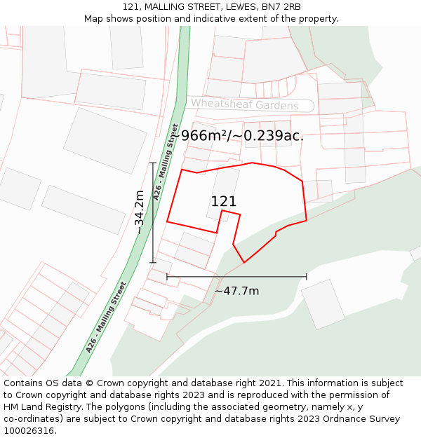 121, MALLING STREET, LEWES, BN7 2RB: Plot and title map