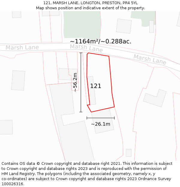 121, MARSH LANE, LONGTON, PRESTON, PR4 5YL: Plot and title map