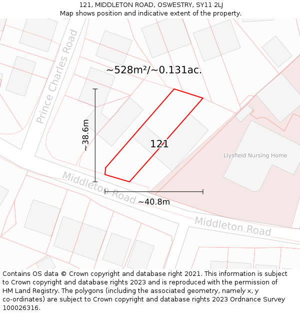 121, MIDDLETON ROAD, OSWESTRY, SY11 2LJ: Plot and title map