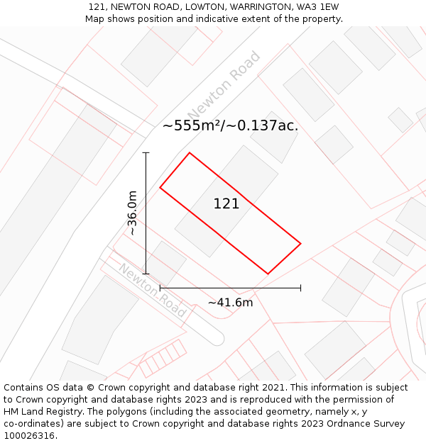 121, NEWTON ROAD, LOWTON, WARRINGTON, WA3 1EW: Plot and title map