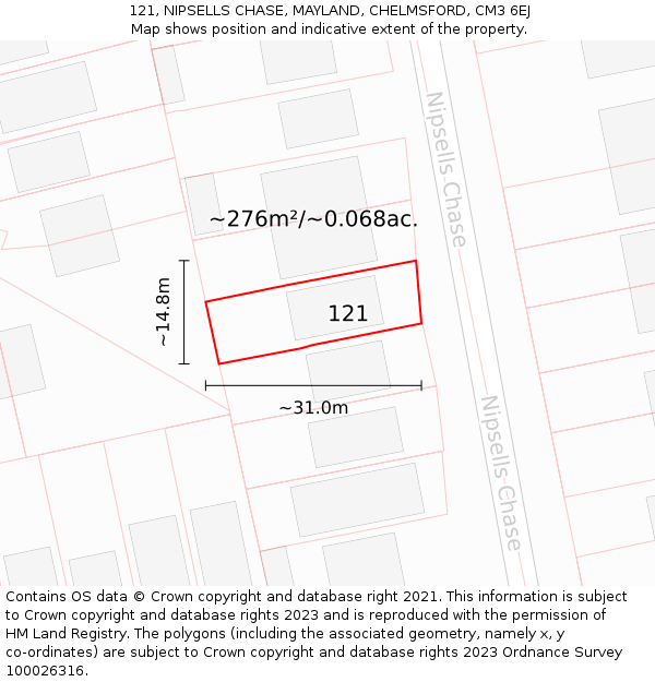 121, NIPSELLS CHASE, MAYLAND, CHELMSFORD, CM3 6EJ: Plot and title map