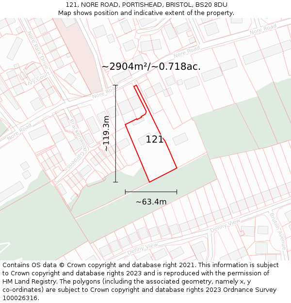 121, NORE ROAD, PORTISHEAD, BRISTOL, BS20 8DU: Plot and title map