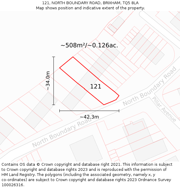 121, NORTH BOUNDARY ROAD, BRIXHAM, TQ5 8LA: Plot and title map