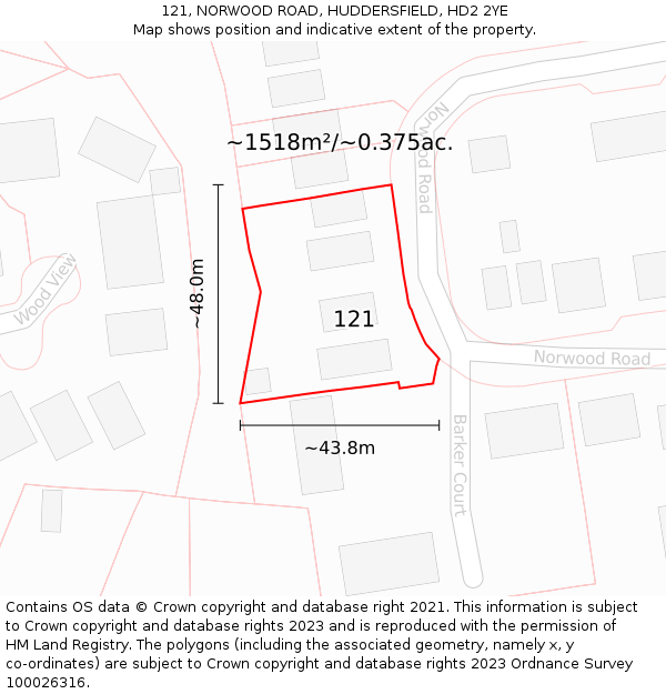 121, NORWOOD ROAD, HUDDERSFIELD, HD2 2YE: Plot and title map
