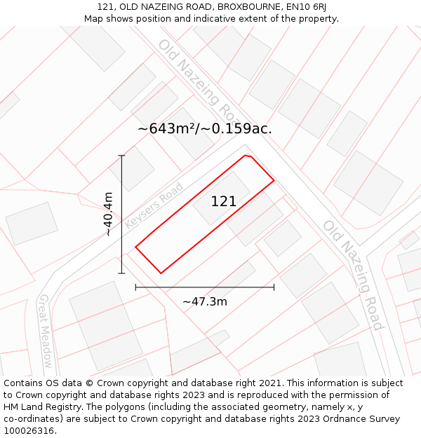 121, OLD NAZEING ROAD, BROXBOURNE, EN10 6RJ: Plot and title map