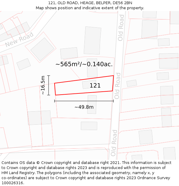 121, OLD ROAD, HEAGE, BELPER, DE56 2BN: Plot and title map