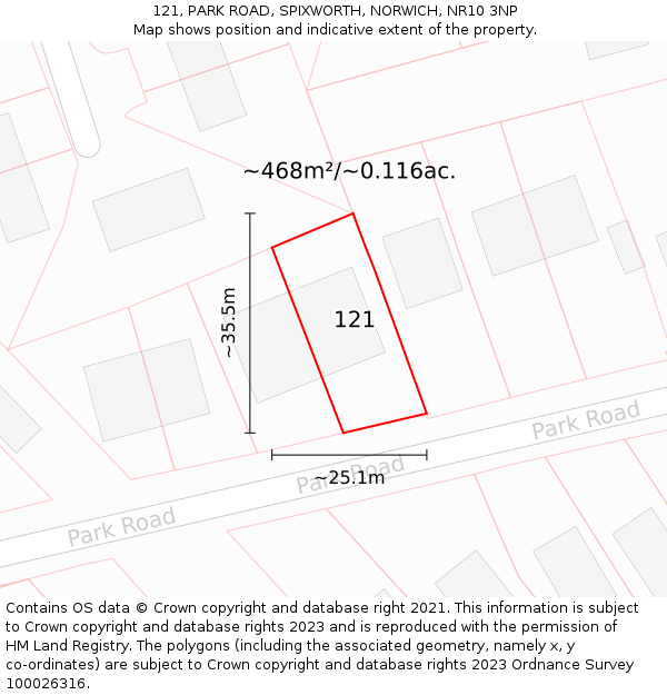 121, PARK ROAD, SPIXWORTH, NORWICH, NR10 3NP: Plot and title map