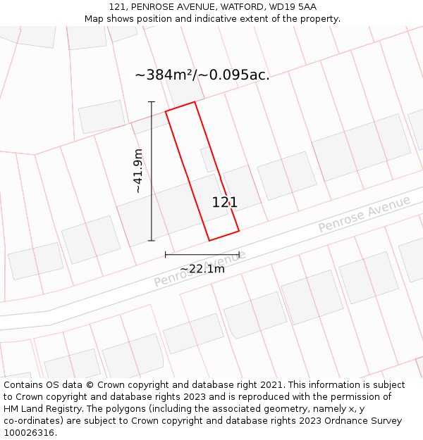 121, PENROSE AVENUE, WATFORD, WD19 5AA: Plot and title map