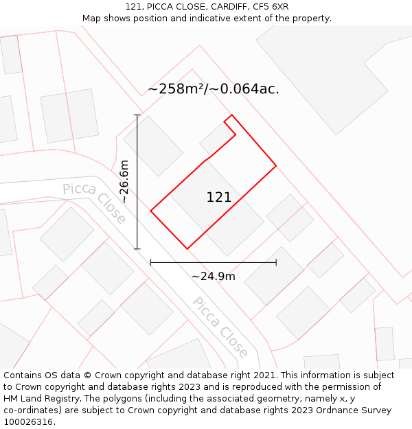 121, PICCA CLOSE, CARDIFF, CF5 6XR: Plot and title map