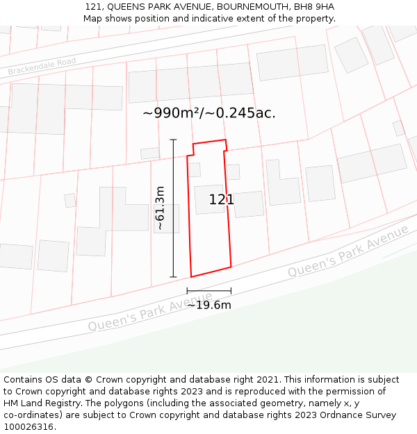 121, QUEENS PARK AVENUE, BOURNEMOUTH, BH8 9HA: Plot and title map
