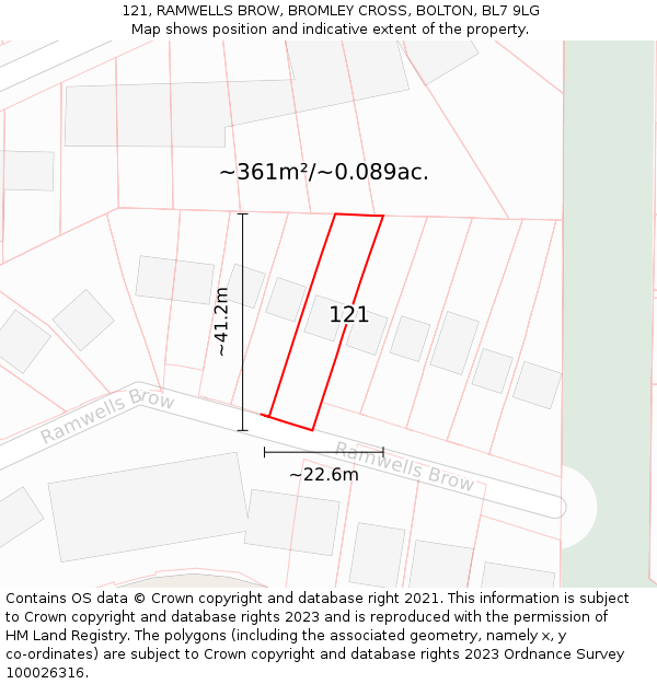 121, RAMWELLS BROW, BROMLEY CROSS, BOLTON, BL7 9LG: Plot and title map