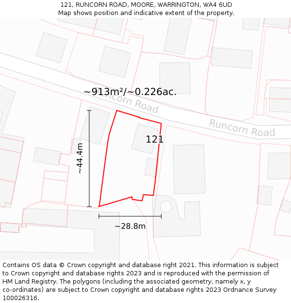 121, RUNCORN ROAD, MOORE, WARRINGTON, WA4 6UD: Plot and title map