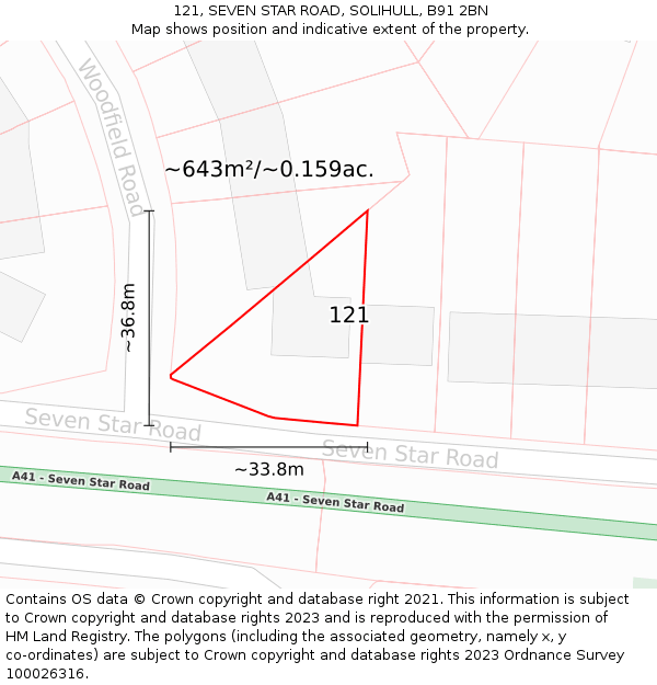 121, SEVEN STAR ROAD, SOLIHULL, B91 2BN: Plot and title map