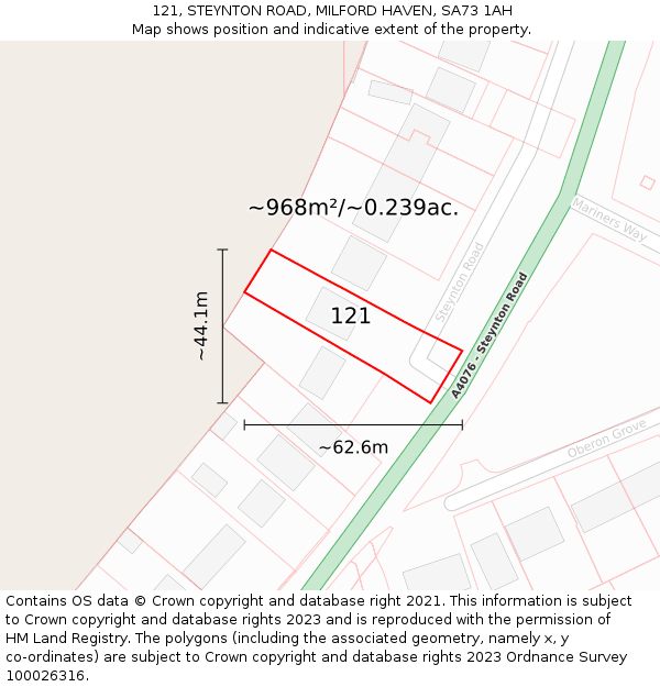 121, STEYNTON ROAD, MILFORD HAVEN, SA73 1AH: Plot and title map