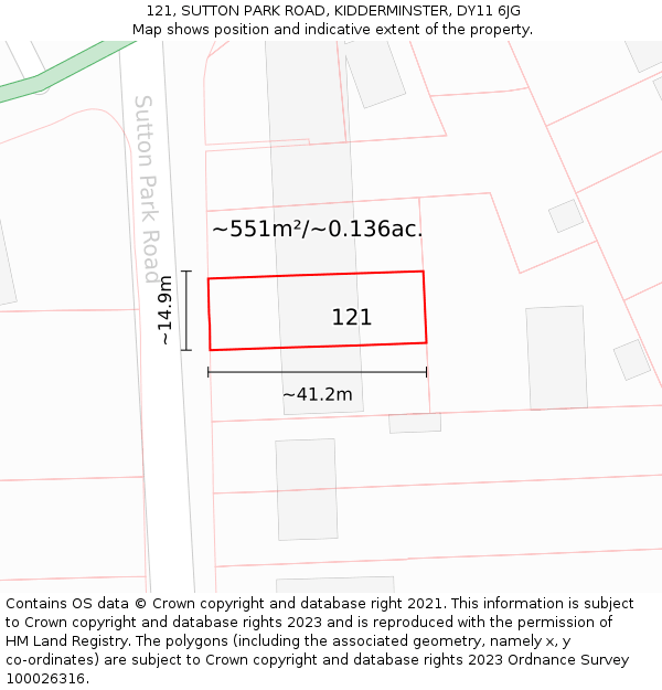 121, SUTTON PARK ROAD, KIDDERMINSTER, DY11 6JG: Plot and title map