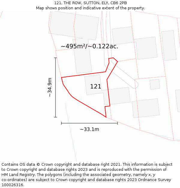 121, THE ROW, SUTTON, ELY, CB6 2PB: Plot and title map