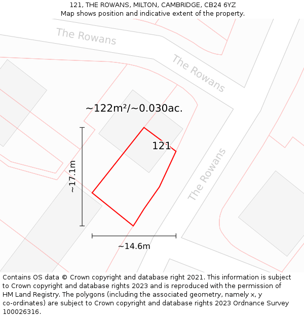 121, THE ROWANS, MILTON, CAMBRIDGE, CB24 6YZ: Plot and title map