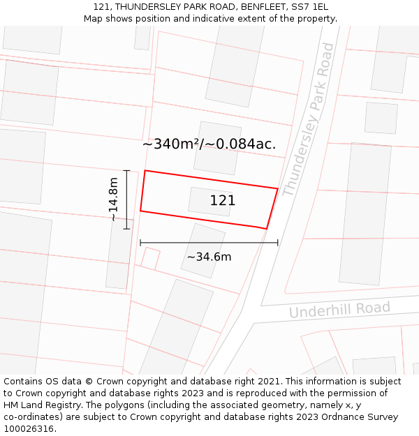 121, THUNDERSLEY PARK ROAD, BENFLEET, SS7 1EL: Plot and title map