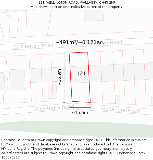 121, WELLINGTON ROAD, WALLASEY, CH45 2NF: Plot and title map
