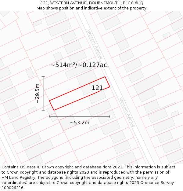 121, WESTERN AVENUE, BOURNEMOUTH, BH10 6HQ: Plot and title map