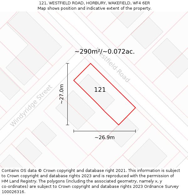 121, WESTFIELD ROAD, HORBURY, WAKEFIELD, WF4 6ER: Plot and title map