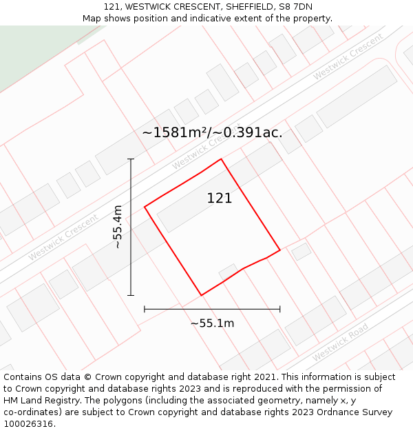 121, WESTWICK CRESCENT, SHEFFIELD, S8 7DN: Plot and title map