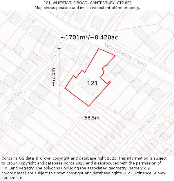 121, WHITSTABLE ROAD, CANTERBURY, CT2 8EF: Plot and title map