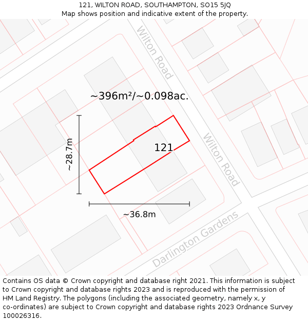 121, WILTON ROAD, SOUTHAMPTON, SO15 5JQ: Plot and title map