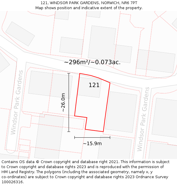 121, WINDSOR PARK GARDENS, NORWICH, NR6 7PT: Plot and title map