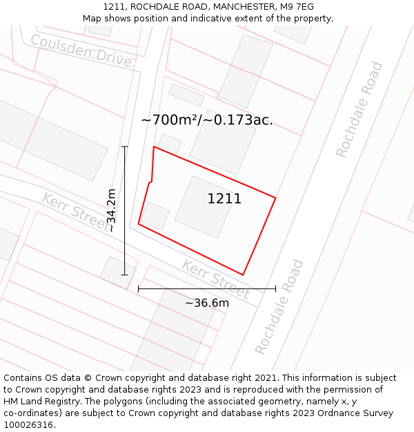 1211, ROCHDALE ROAD, MANCHESTER, M9 7EG: Plot and title map