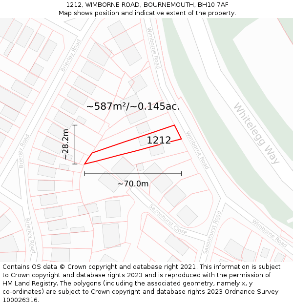 1212, WIMBORNE ROAD, BOURNEMOUTH, BH10 7AF: Plot and title map