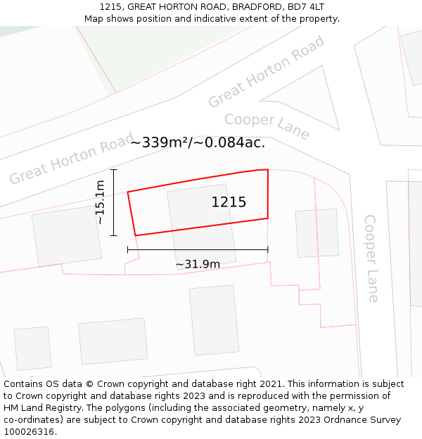 1215, GREAT HORTON ROAD, BRADFORD, BD7 4LT: Plot and title map