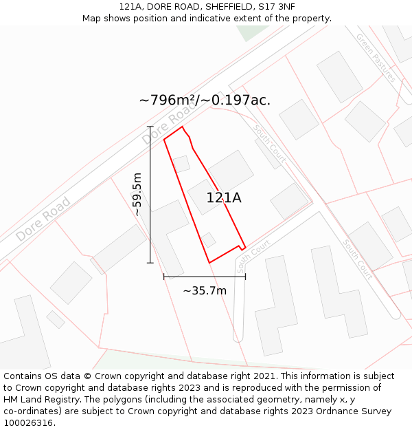 121A, DORE ROAD, SHEFFIELD, S17 3NF: Plot and title map