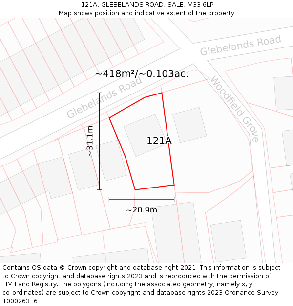 121A, GLEBELANDS ROAD, SALE, M33 6LP: Plot and title map