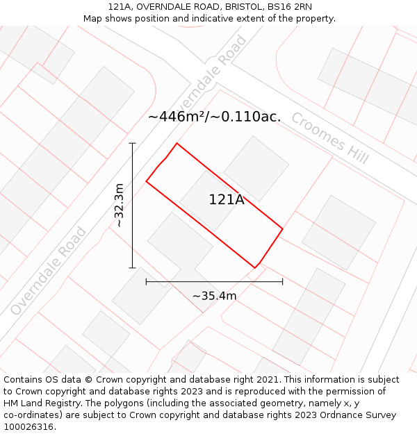 121A, OVERNDALE ROAD, BRISTOL, BS16 2RN: Plot and title map