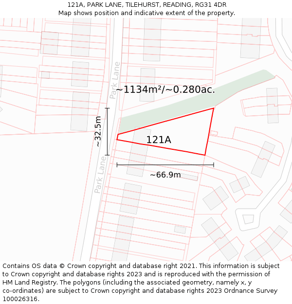 121A, PARK LANE, TILEHURST, READING, RG31 4DR: Plot and title map