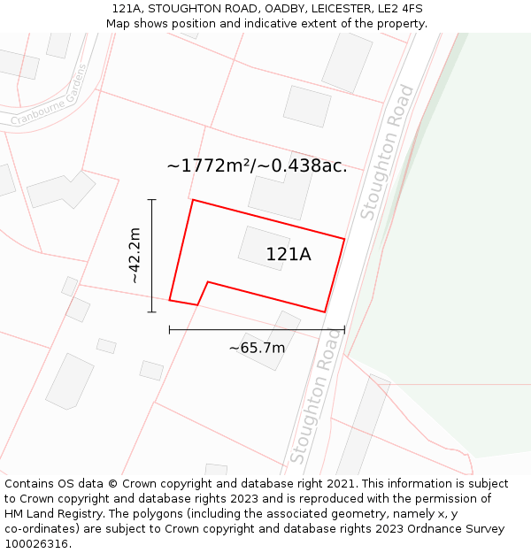 121A, STOUGHTON ROAD, OADBY, LEICESTER, LE2 4FS: Plot and title map