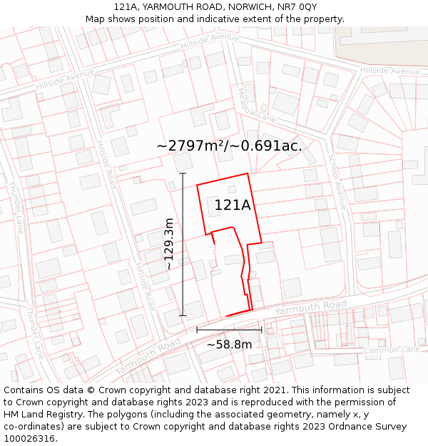 121A, YARMOUTH ROAD, NORWICH, NR7 0QY: Plot and title map