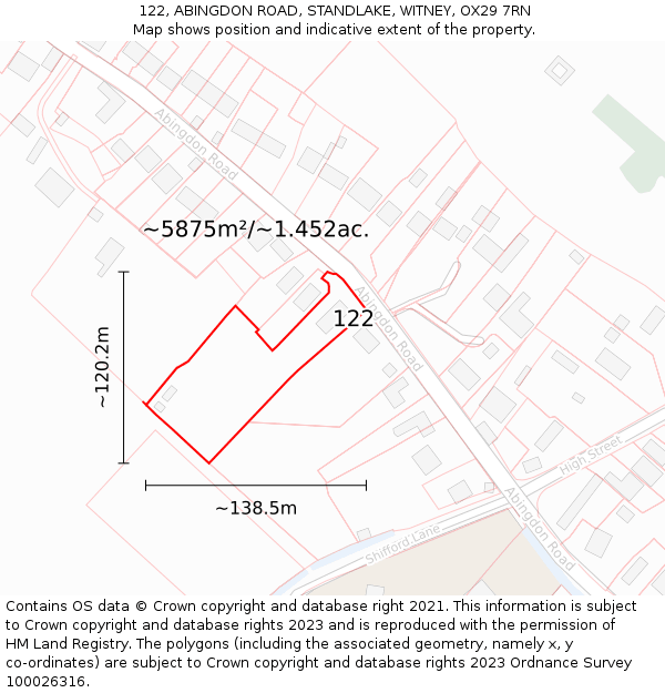 122, ABINGDON ROAD, STANDLAKE, WITNEY, OX29 7RN: Plot and title map