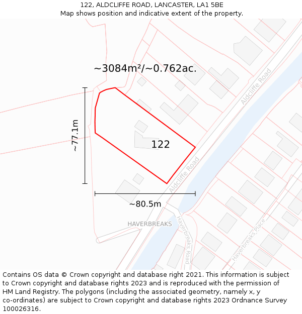 122, ALDCLIFFE ROAD, LANCASTER, LA1 5BE: Plot and title map