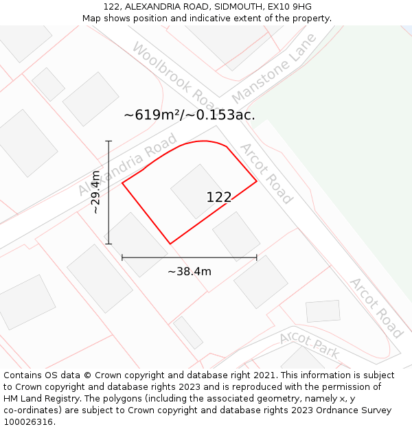 122, ALEXANDRIA ROAD, SIDMOUTH, EX10 9HG: Plot and title map